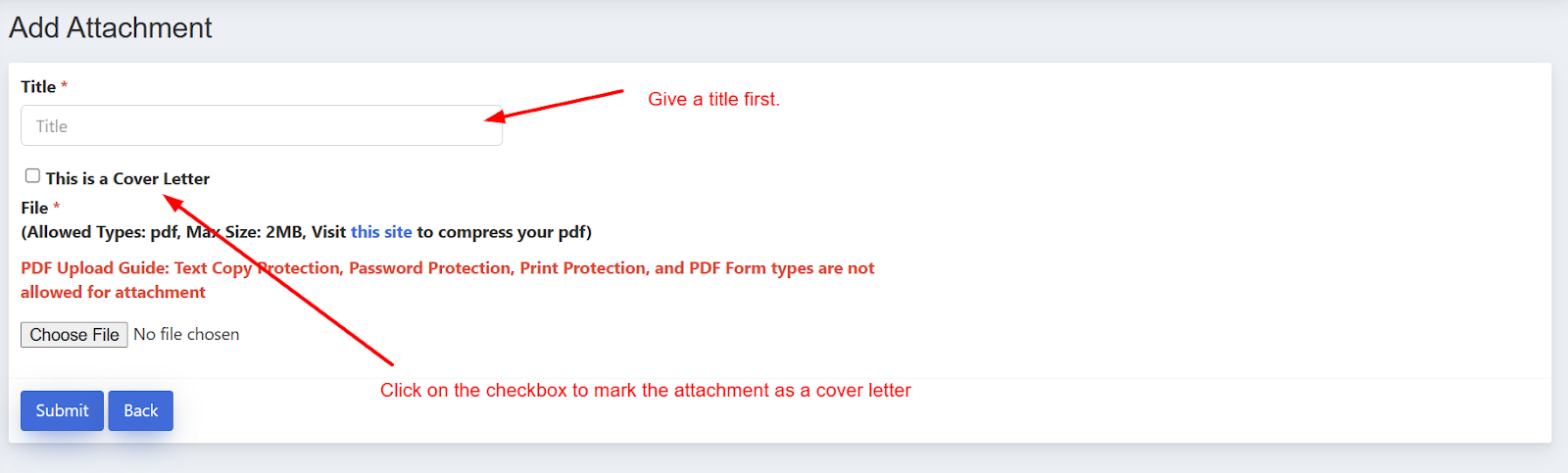 image showing how to set title to a cover letter for a proposal